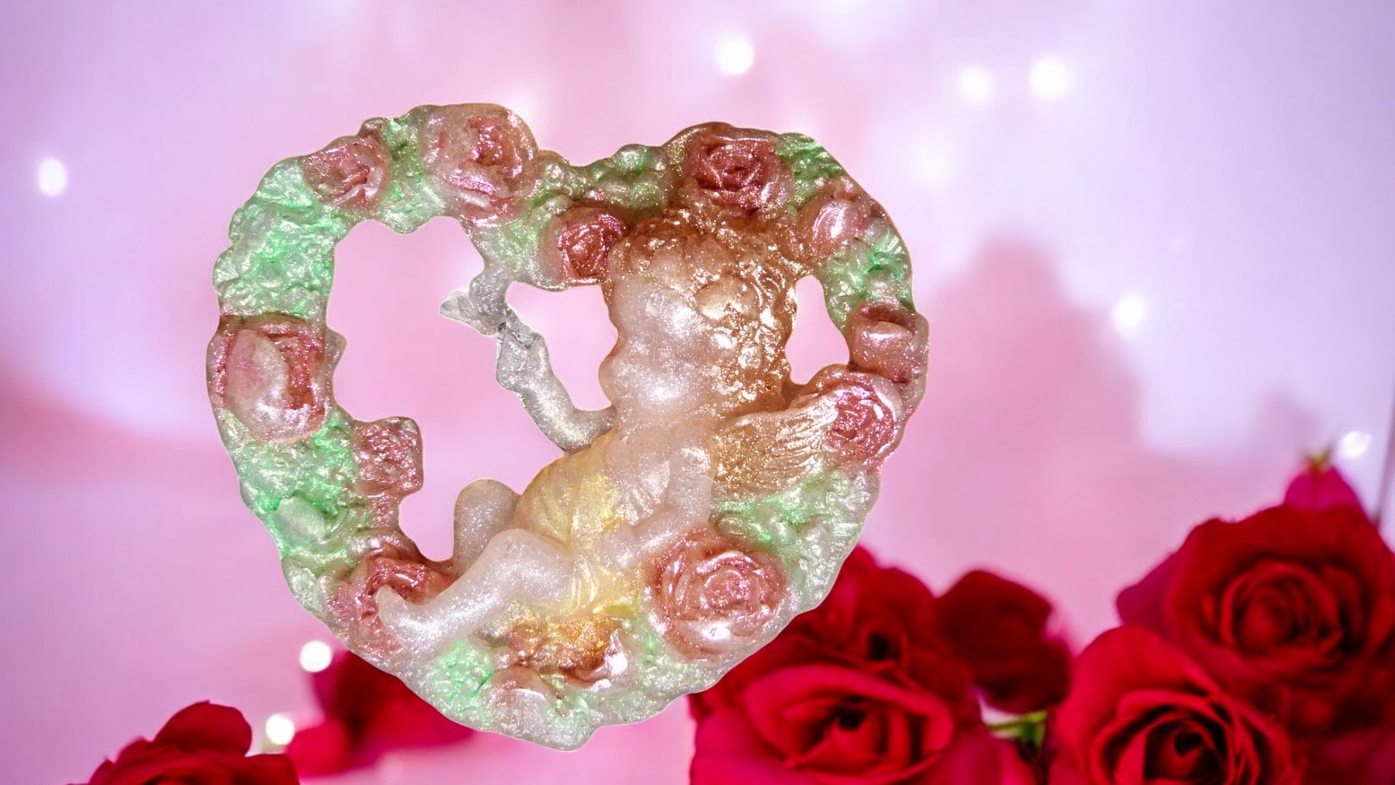 Engel in een Krans Plat Zeepje met Mica (image for) Engel in een Krans Plat Zeepje met Mica